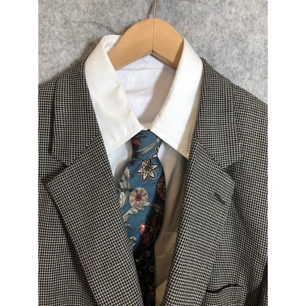 Gerald Austin Blazer Mens 48L Black Houndstooth 100% Wool Sport Coat Jacket FLAW